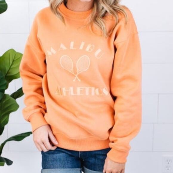 Bailey Rose Medium Embroidered “Malibu Athletics” Peach Crewneck Pullover NWOT - Picture 2 of 13